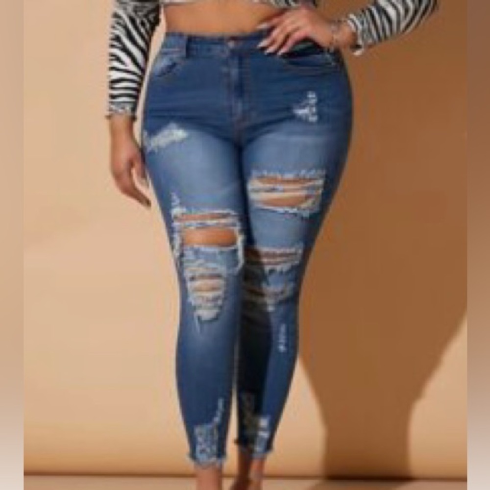 Shein curve high waisted ripped jeans